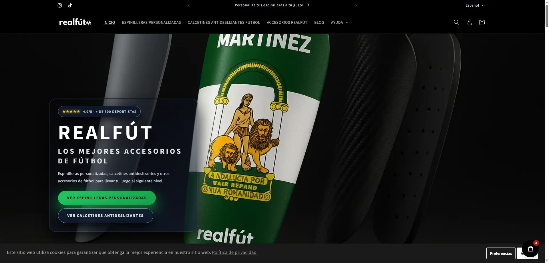 Realfut · Tienda online de espinilleras personalizadas y calcetines grip de fútbol