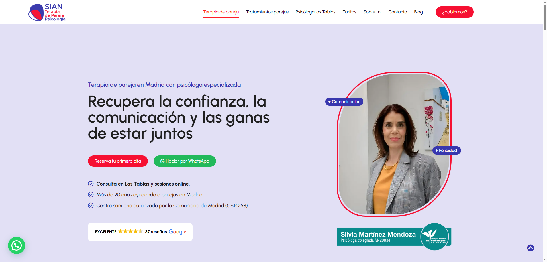Caso de éxito SEO Sian Psicología — terapia de pareja en Madrid Top 4