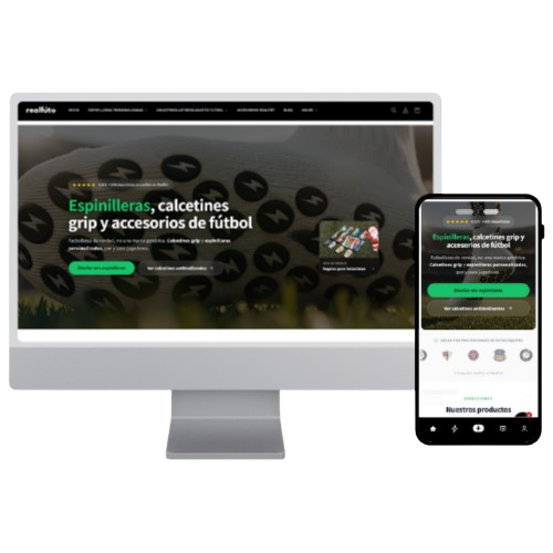 Tienda online de Realfut diseñada en Shopify, vista en escritorio y en móvil
