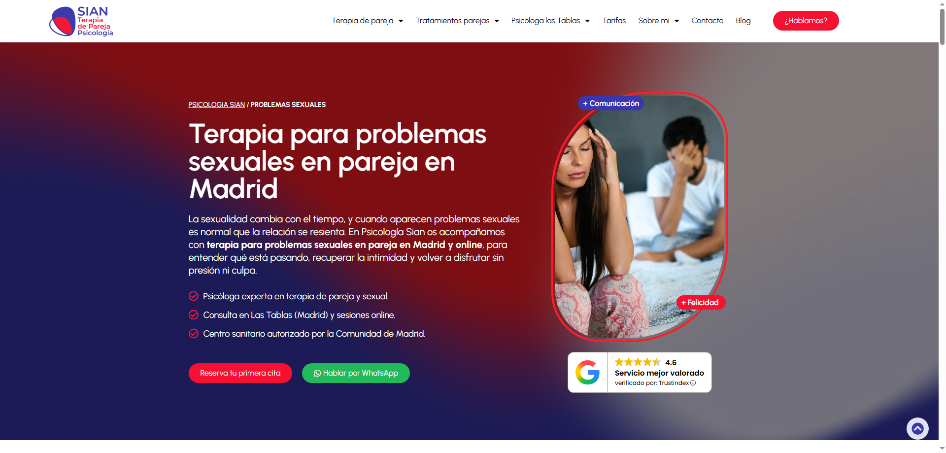 Bloque de tratamientos de la web de Psicología Sian, con una página propia por cada terapia