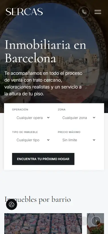 Página web de inmobiliaria en Barcelona con buscador de inmuebles por zonas