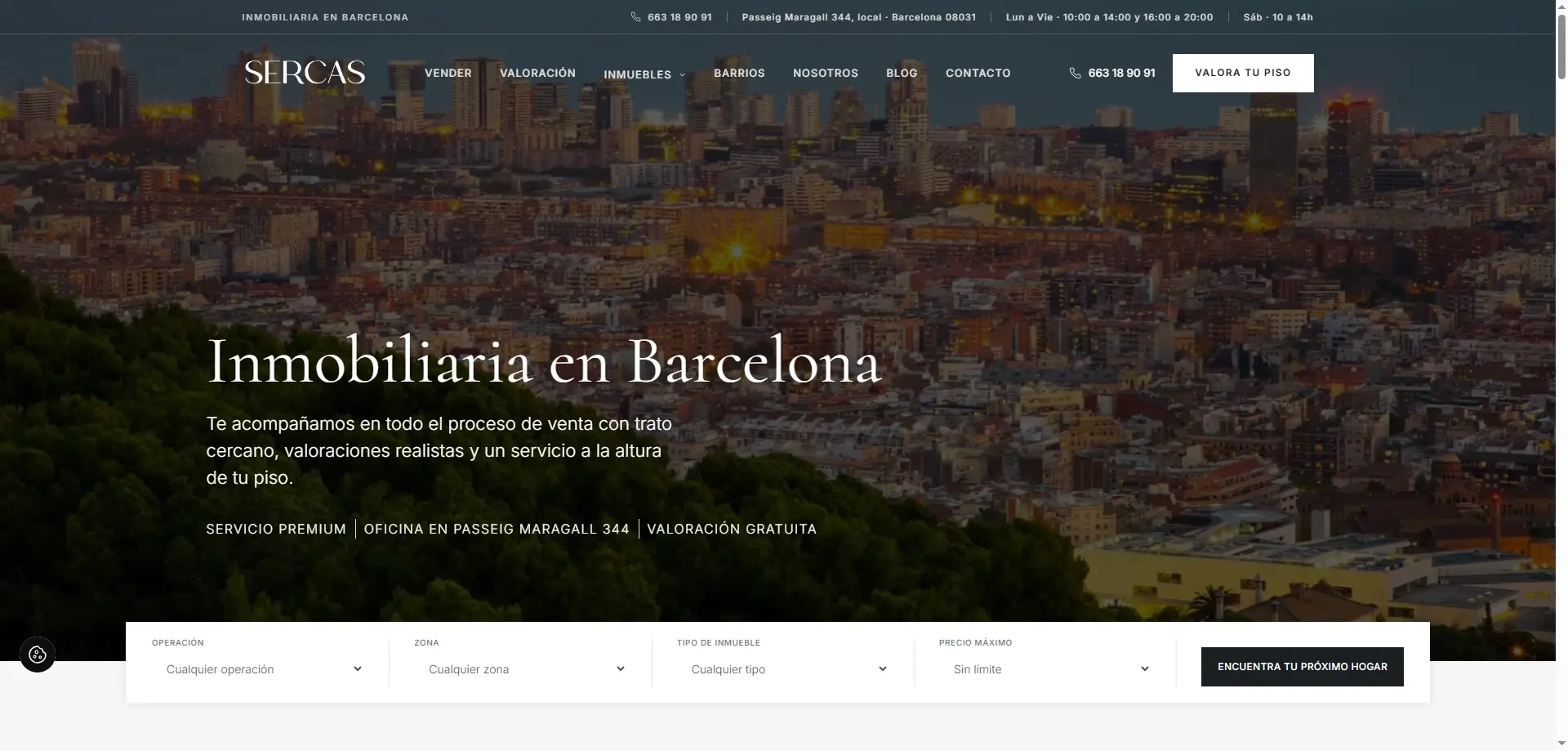 SERCAS, web de inmobiliaria en Horta-Guinardó y Nou Barris con buscador de inmuebles