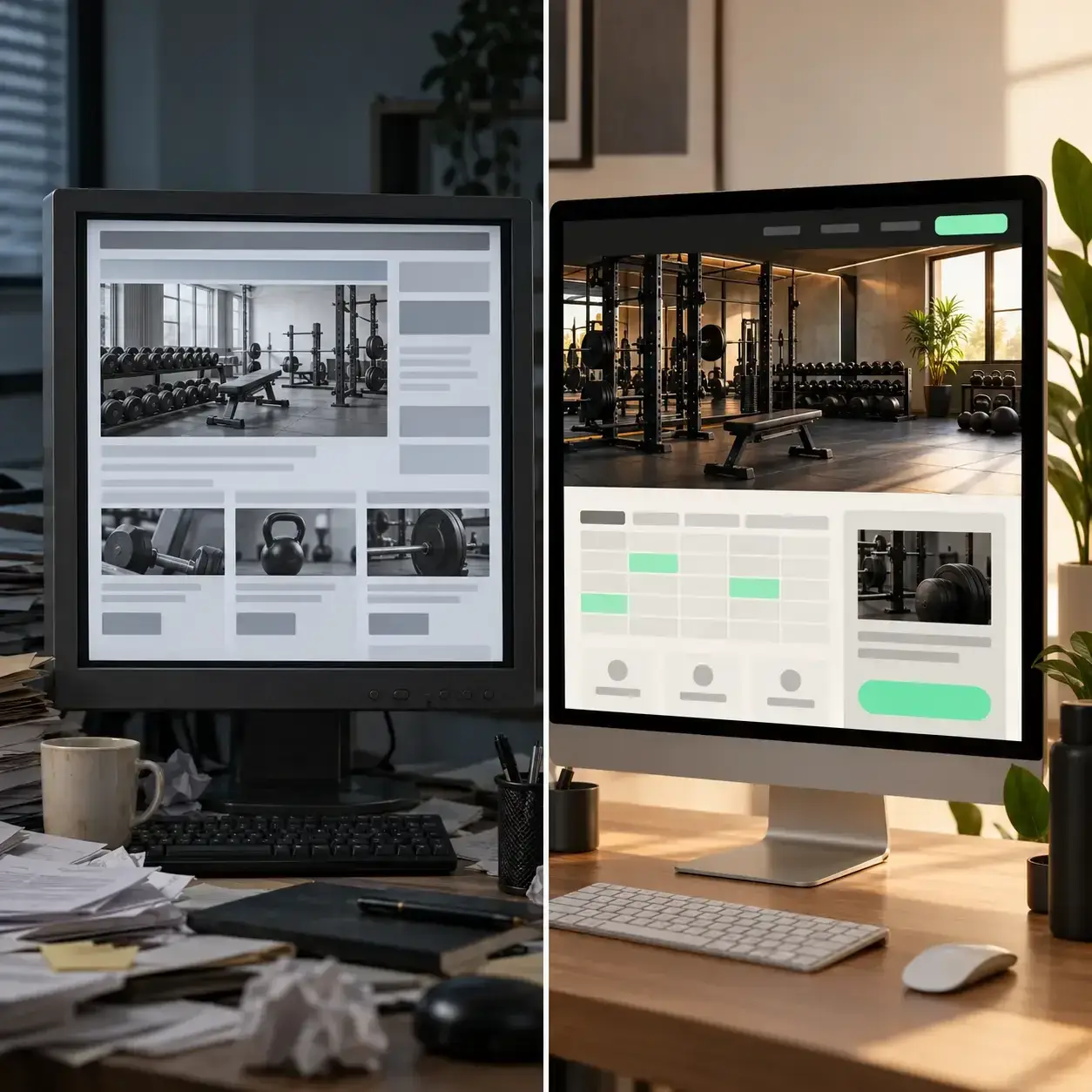 Diseño web a medida para gimnasios frente a plantilla