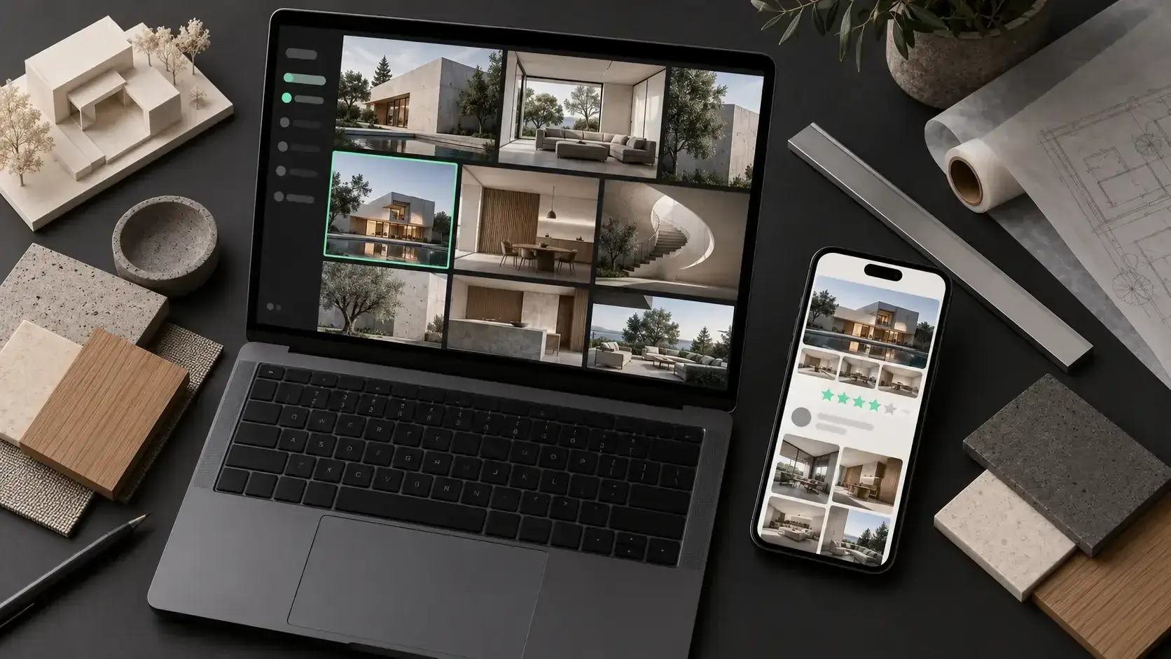 Portfolio de proyectos y ficha de Google de un estudio de arquitectura
