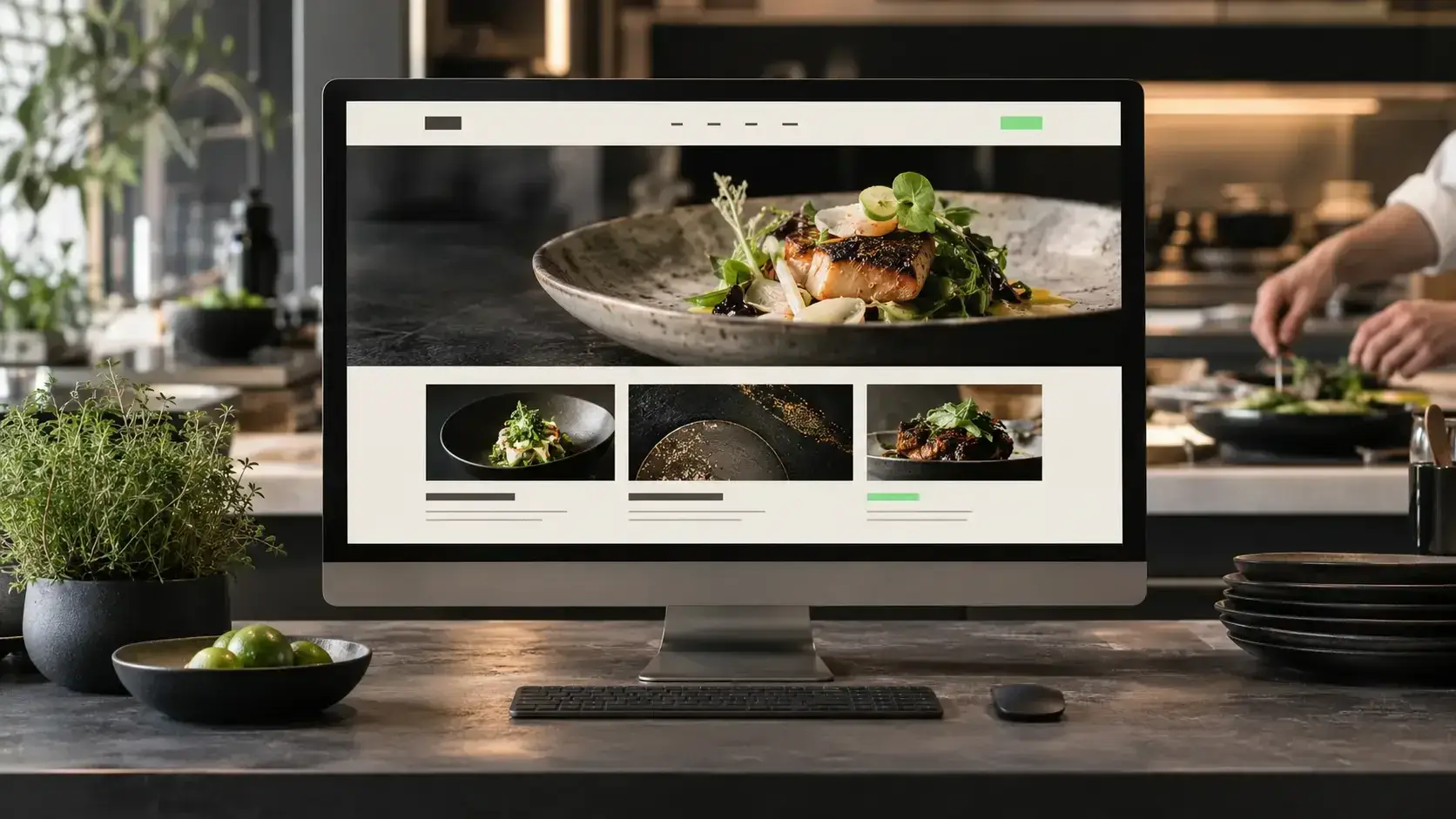 Web de restaurante vista en escritorio